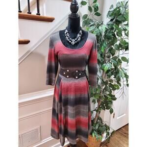 Amanda Lane Women's Gray Polyester Scoop Neck Long Sleeve Knee Length Dress L